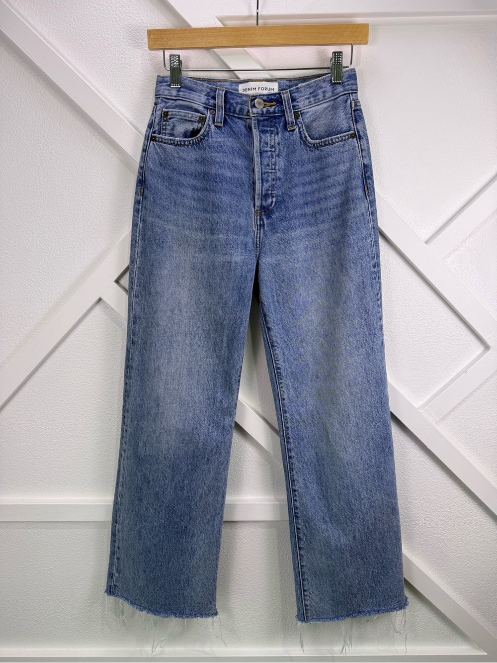 Denim Forum Farrah High Rise Wide Leg Jeans Organic Cotton Raw Hem Size 26